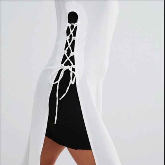 NWT 🖤 Black and White Contrast Overlay Dress Sz L - Picture 3 of 4